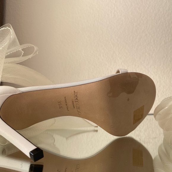 New Jimmy Choo Aveline 100 Latte Sandals Asymmetric Grosgrain Fascinator Bow - Picture 10 of 15